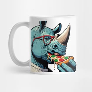 Blue rhino enjoy eating pizza Mug